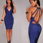 Sexy blue open back dress open back