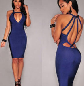 Sexy blue open back dress open back