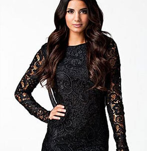 Elegant Black Embroidery Lace Mini Dress