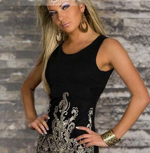 Golden Embroidery Black Classic Dress