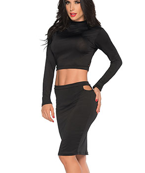 Long Sleve Sexy Black Dress